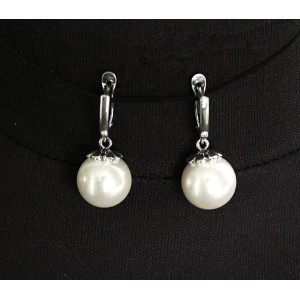 Серьги из жемчуга (майорка)  шарик 14мм, посеребрение с оксидированием