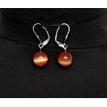 Серьги из кошачьего глаза (синт.), шарик 12мм цвет оранжевый