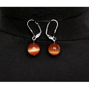Серьги из кошачьего глаза (синт.), шарик 12мм цвет оранжевый