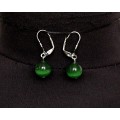 Серьги из кошачьего глаза (синт.), шарик 12мм цвет зеленый