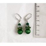 Серьги из кошачьего глаза (синт.), шарик 6 и 12мм цвет зеленый + хрусталь