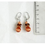 Серьги из кошачьего глаза (синт.), шарик 6 и 12мм цвет оранжевый + хрусталь