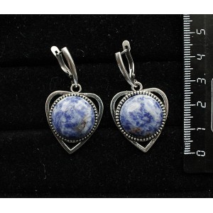 Серьги из лазурита бело-синего "сердечко", круг 18мм, швензы посеребрение