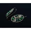 Серьги с малахитом " Овал ", 37х23мм, авт.-ручная работа, юв сплав - нейзильбер