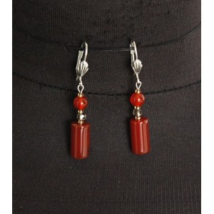 Серьги из сердолика, цилиндр+шарик