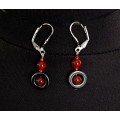 Серьги из сердолика, шарик 6мм + шарик в круглой рамке из гематита