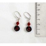 Серьги из сердолика, шарик 6мм + шарик в круглой рамке из гематита