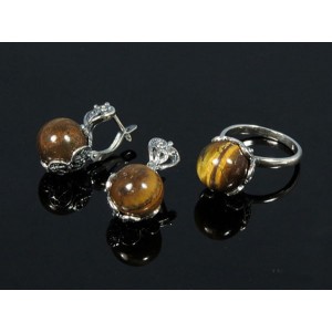 Кольцо Серьги с тигровым глазом