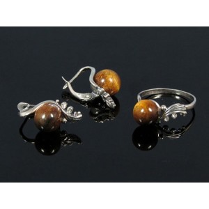 Кольцо Серьги с тигровым глазом