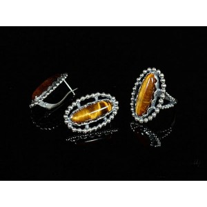 Кольцо Серьги с тигровым глазом