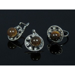 Кольцо Серьги с тигровым глазом