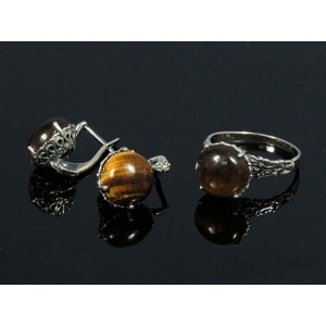 Кольцо Серьги с тигровым глазом