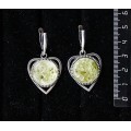 Серьги из хризолита (кабошон-мозаика) "сердечко", круг 18мм, швензы посеребрение