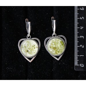 Серьги из хризолита (кабошон-мозаика) "сердечко", круг 18мм, швензы посеребрение