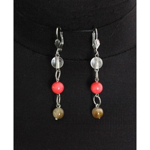 Серьги из халцедона и коралла розового, шарик 8мм