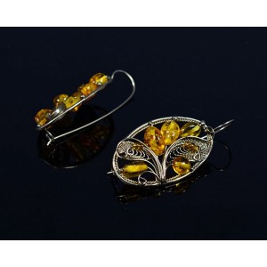 Серьги с янтарем " Овал ", 37х23мм, цвет медовый, авт.-ручная работа, юв сплав - нейзильбер