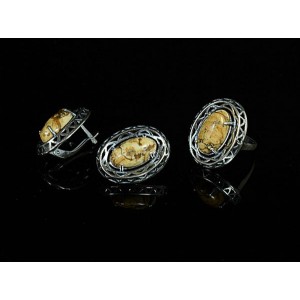 Кольцо Серьги с яшмой бежевой