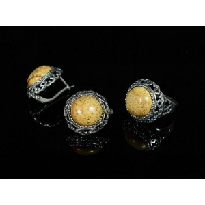 Кольцо Серьги с яшмой бежевой