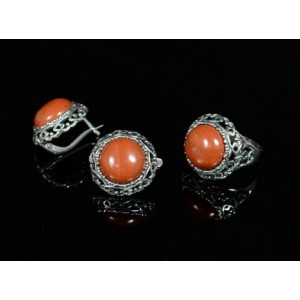 Кольцо и серьги с красной яшмой Кольцо и серьги с красной яшмой