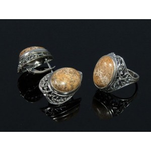 Кольцо Серьги с яшмой бежевой