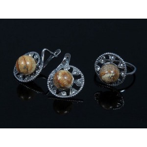 Кольцо Серьги с яшмой бежевой