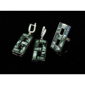 Кольцо и серьги с серафинитом "прямоугольник" 15*34мм