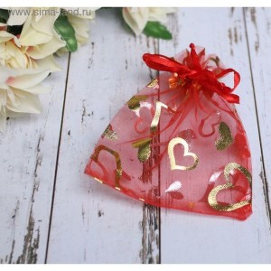 Мешочек подарочный "Сердечки" 10*12, цвет красный