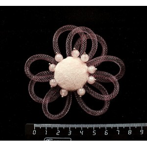 Брошь из розового кварца и велюра "цветок" с ювелирной сеткой