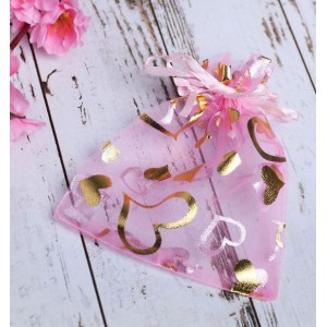 Мешочек подарочный "Сердечки" 10*12, цвет розовый и золотистый