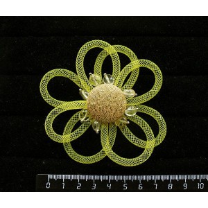 Брошь из цитрина и ткани "цветок" с ювелирной сеткой