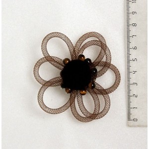 Брошь из тигрового глаза и бархата "цветок" с ювелирной сеткой