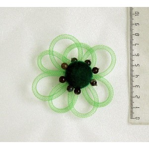 Брошь из яшмы зеленой и бархата "цветок" с ювелирной сеткой