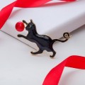 Брошь "Котёнок" игривый, цвет черно-красный, цвет золотистый (эмаль)