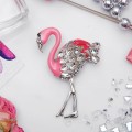 Брошь "Фламинго" с искристым крылом, цвет бело-розовый, цвет серебристый (стекло, стразы, эмаль)