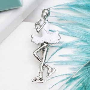 Брошь "Фигуристка", цвет белый, цвет серебристый (эмаль)