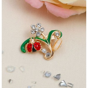 Брошь ассорти "Божьи коровки в цветах", цветная, цвет золотистый (пластик, стразы, эмаль)