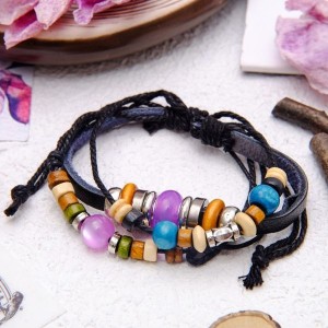 Браслет кожа "Настроение" кошачий глaз (синт.), яркие бусины, цвет чёрный (дерево, искусственная кожа, кожа, гематит, бижутерный сплав) Браслет кожа "Настроение" кошачий глaз (синт.), яркие бусины, цвет чёрный (дерево, искусственная кожа, кожа, гематит, бижутерный сплав)