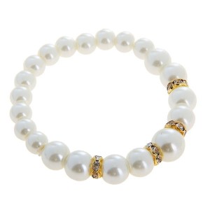 Браслет жемчуг "Подарок моря" с жемчугом, цвет белый, цвет золотистый (пластик, силикон, бижутерный сплав)