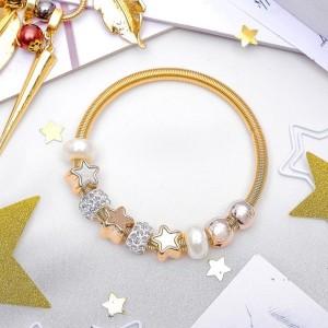 Браслет жемчуг "Марджери" звёзды, цвет белый, цвет золотистый (пластик, стразы, бижутерный сплав)