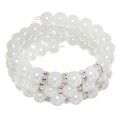 Браслет-пружинка "Жемчужинка морская" 3 ряда, цвет белый, цвет серебристый (пластик, стразы, бижутерный сплав)