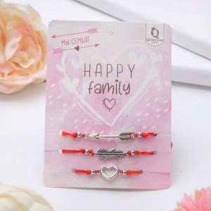Браслет-оберег Happy family мы семья, набор 3 штуки, цвет красный (текстиль, бижутерный сплав)