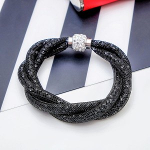 Браслет со стразами "Стардаст" плетение, цвет чёрный (акрил, стразы, леска, бижутерный сплав)