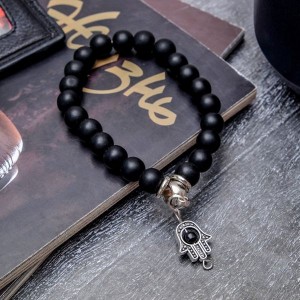 Браслет-оберег "Рука хамса" лава, цвет чёрный (бижутерный сплав)