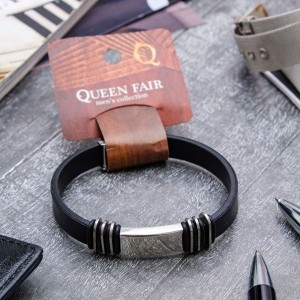 Браслет "Стиль" прямоугольник с тройными вставками, цвет чёрный, цвет серебристый (каучук, сталь)