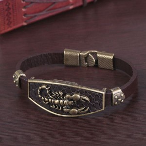 Браслет "Атлант" скорпион, цвет медный в коричневом (искусственная кожа, бижутерный сплав)