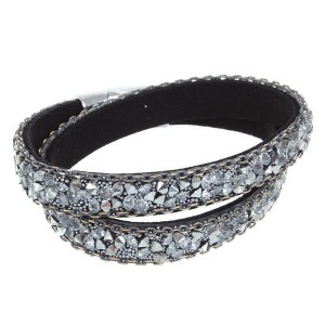 Браслет кожа "Каменная роскошь" россыпь, цвет белый, цвет серебристый (искусственная кожа, стразы, бижутерный сплав)