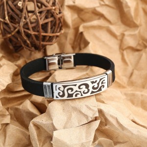 Браслет "Мощь" прямоугольник с косичкой, цвет чёрный, цвет серебристый (каучук, сталь)