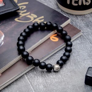 Браслет мужской "Гранд" матовые бусины, цвет чёрный (стекло, бижутерный сплав)