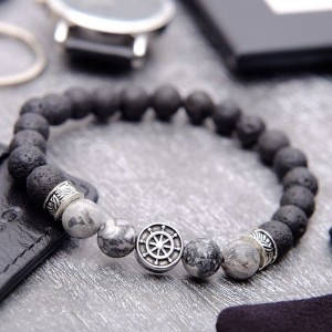 Браслет мужской "Бастион" штурвал, цвет чёрно-серый, цвет серебристый (медь,)