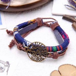 Браслет кожа "Яркое плетение" дерево, цвет коричнево-синий (кожа, текстиль, бижутерный сплав) Браслет кожа "Яркое плетение" дерево, цвет коричнево-синий (кожа, текстиль, бижутерный сплав)